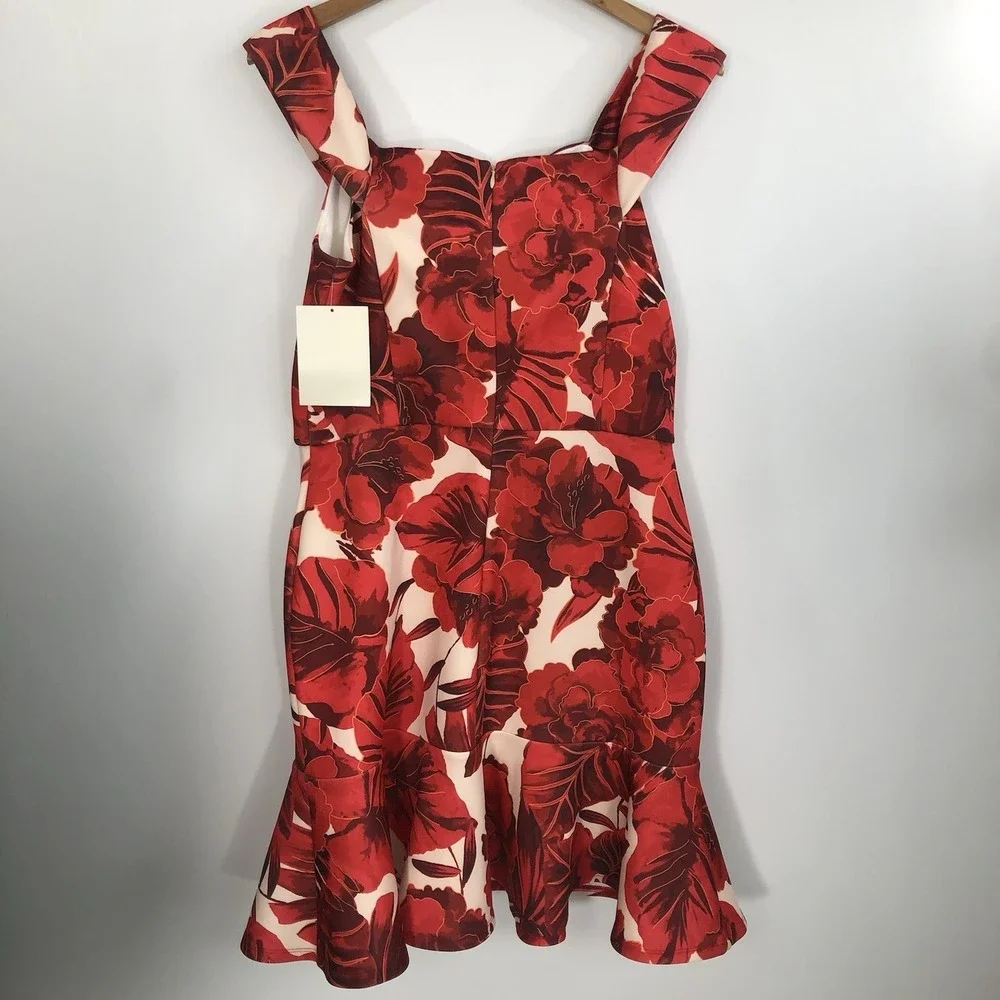 Boston Proper Dress Size‎ 14 Floral  Sweetheart Ruffle Hem Off The Shoulder NEW